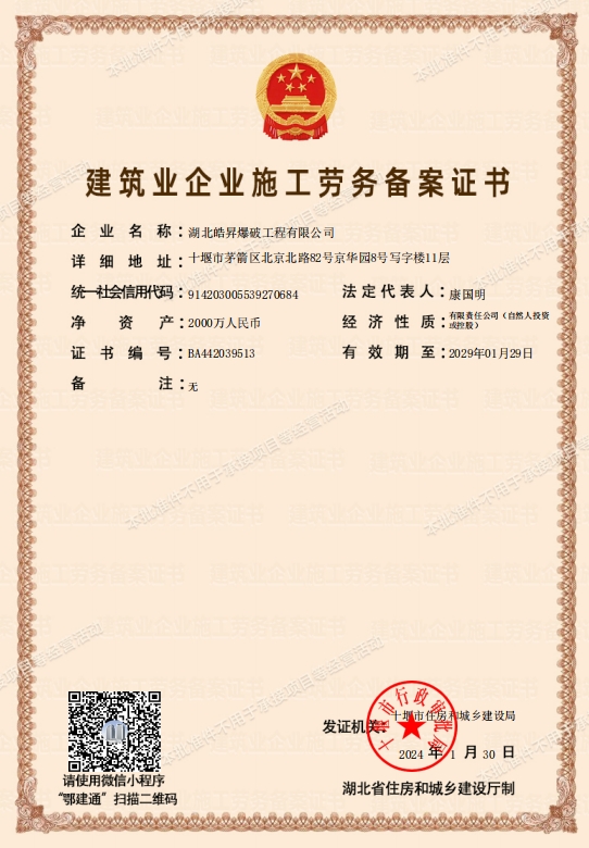 建筑業(yè)企業(yè)施工勞務(wù)備案證書(shū)